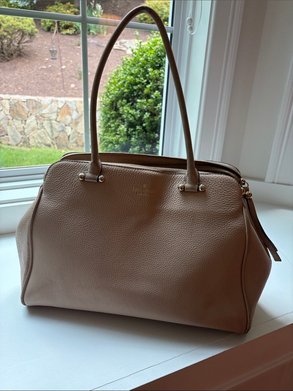 Kate Spade Leather Satchel Handbag in Taupe - Women's Tote